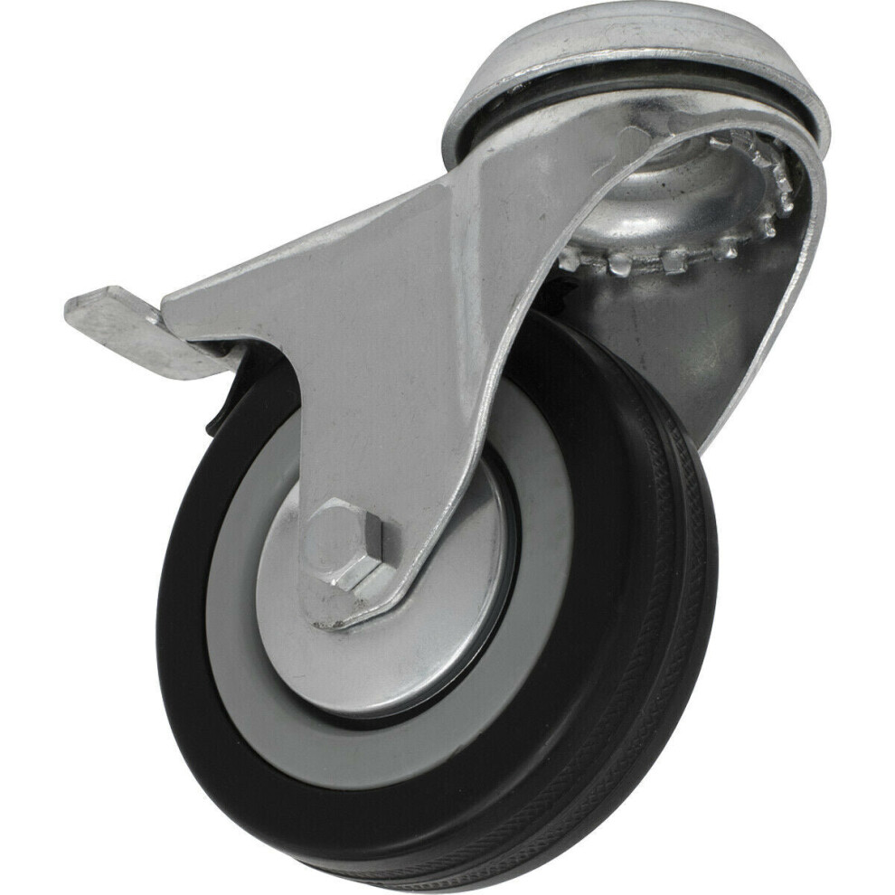 75mm Swivel Bolt Hole Castor Wheel with Brake - 23mm Rubber Tread Steel Centre