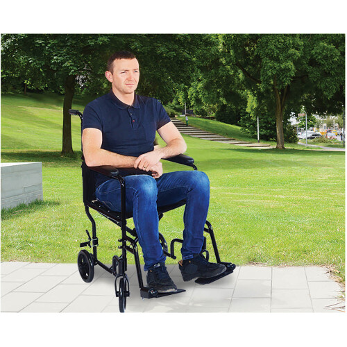 Loops Compact Attendant Propelled Lightweight Aluminium Transit Wheelchair - Black 2