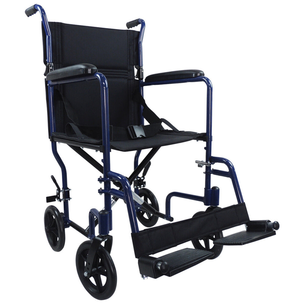 Compact Attendant Propelled Lightweight Aluminium Transit Wheelchair - Blue