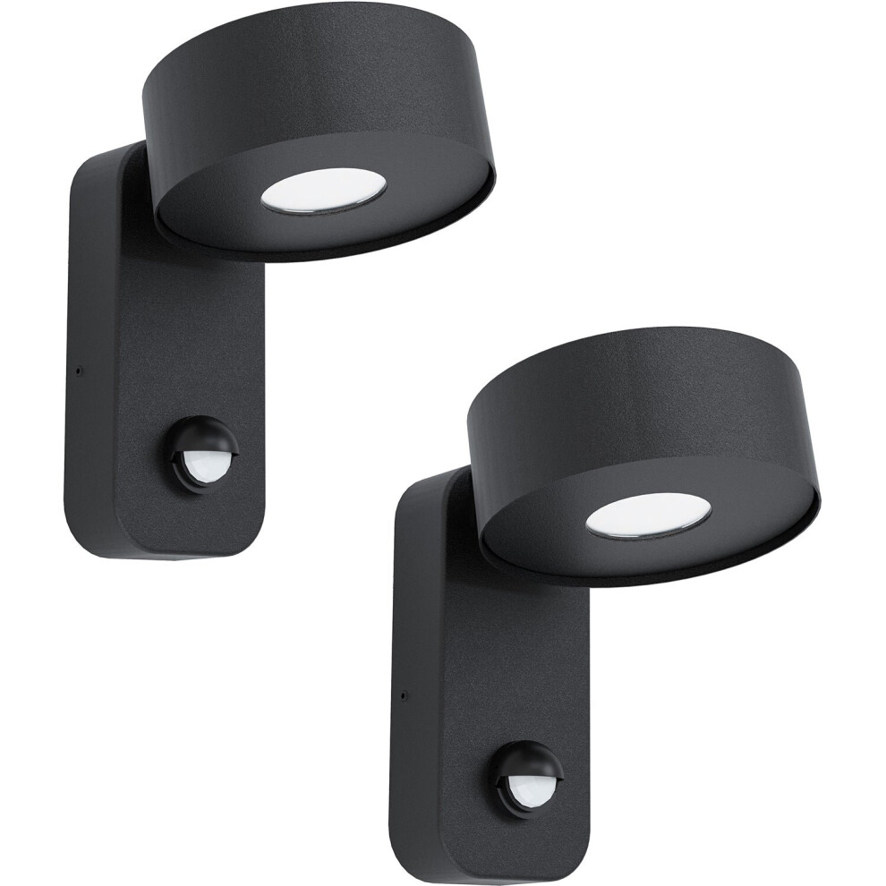 2 PACK IP44 Outdoor Wall Light & PIR Sensor Black Zinc Steel 6W LED