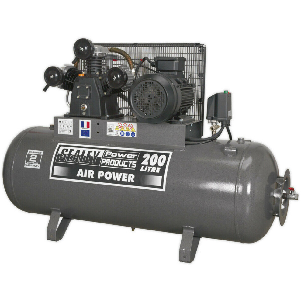 200 Litre Belt Drive Air Compressor - 3 Phase 5.5Hp Motor - Triple Cylinder Pump 5056581910837