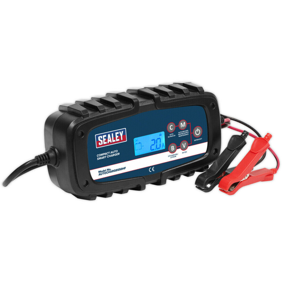 6.5A Compact Auto Smart Charger - Dual Voltage 6 / 12 Volt - Quick Connect Plug