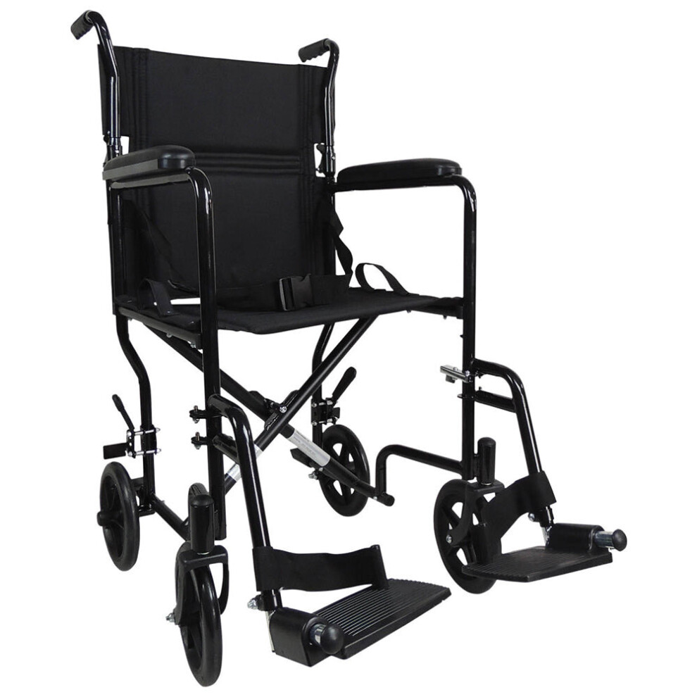 Compact Attendant Propelled Lightweight Aluminium Transit Wheelchair - Black