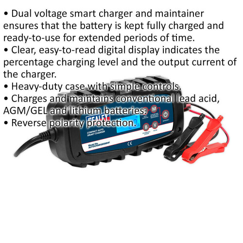 Loops 6.5A Compact Auto Smart Charger - Dual Voltage 6 / 12 Volt - Quick Connect Plug 1