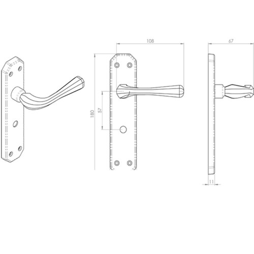 Loops PAIR Heavy Duty Lever on Angular Bathroom Backplate 180 x 40mm Polished Brass 2