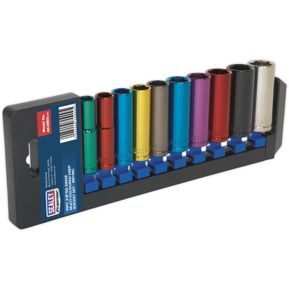 10 PACK Multi Colour DEEP Socket Set 3/8" Metric Square Drive - 6 Pt WallDrive-image-OPC-P8WK9CQ-NEW