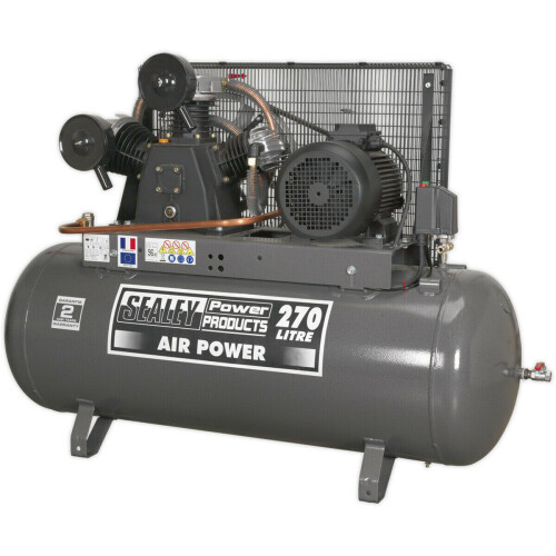 Loops 270 Litre Belt Drive Air Compressor - 3 Phase 7.5hp Motor - Triple Cylinder Pump