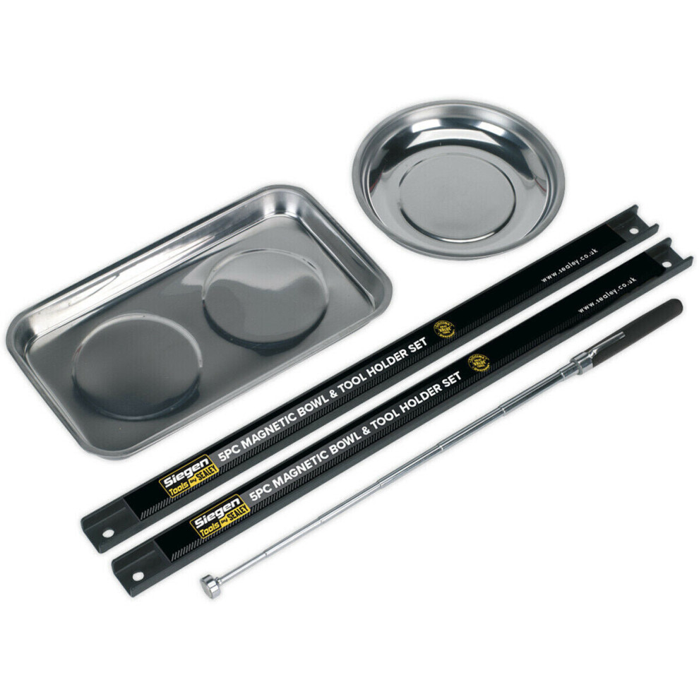 5pc Magnetic Tool Holder Set - 2x 460mm Wall Mounted Tool Bar & Collection Bowls