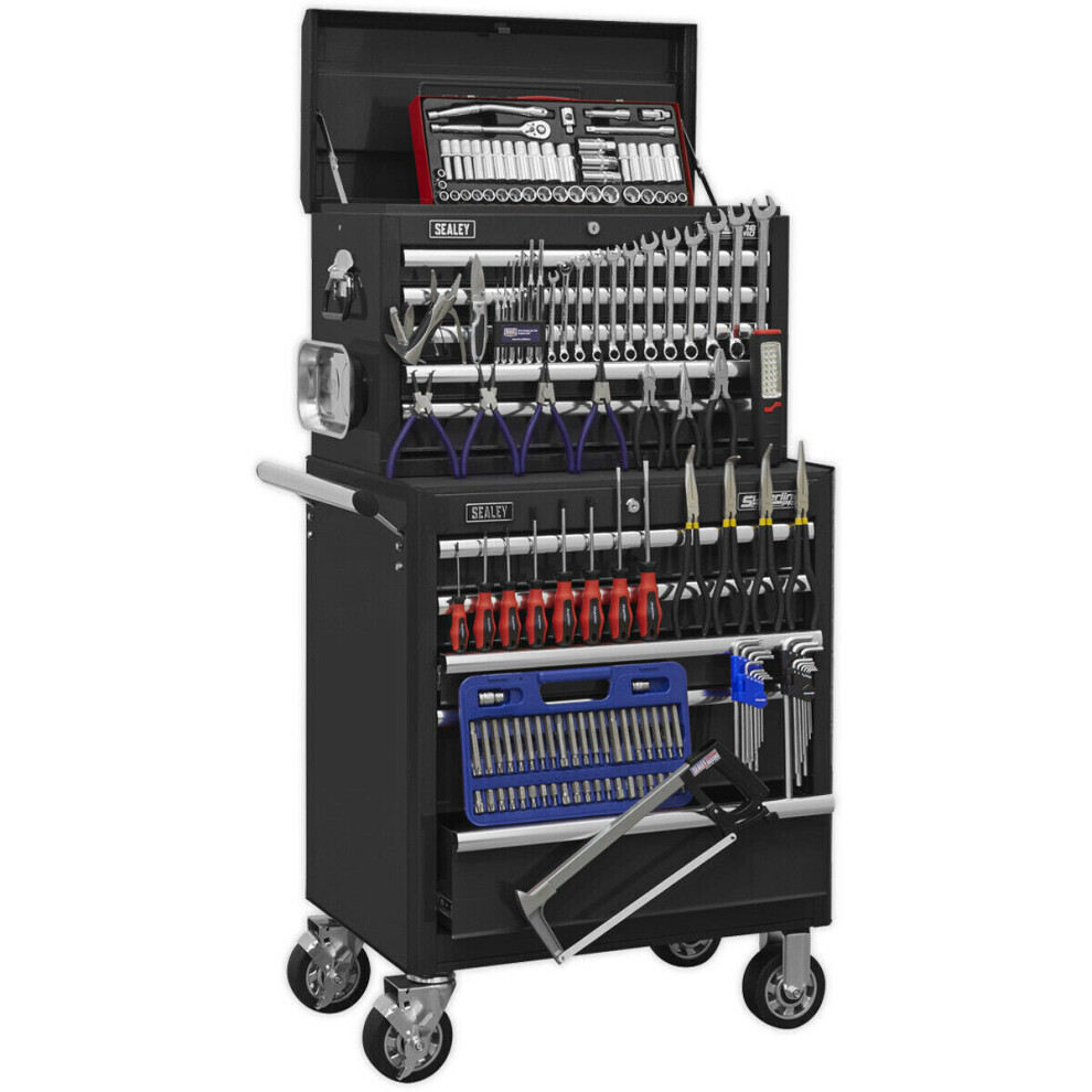 Heavy Duty 10 Drawer Topchest & Rollcab Bundle - 147 Piece Tool Kit - Black 5056524259047