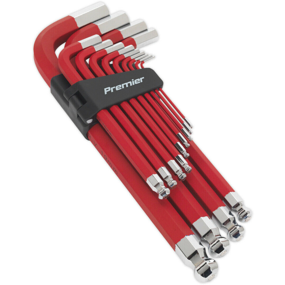 13 Piece Long Jumbo Ball-End Hex Key Set - 2mm to 19mm Size - Anti-Slip Coating