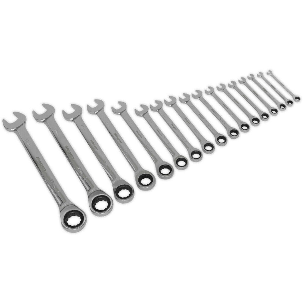 Loops 17Pc Ratchet Combination Spanner Set - 12 Point Metric Ring Open Head Wrench