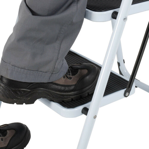 Loops 0.75m Folding Step Ladder Safety Stool 3 Tread Compact Anti Slip Rubber Steps 2