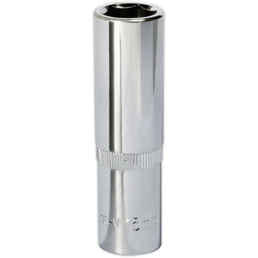 15mm Forged Steel DEEP Drive Socket - 1/2" Square Drive Polished Chrome Vanadium