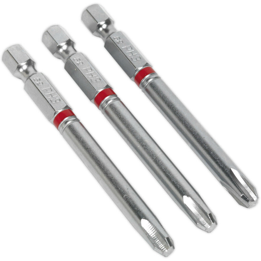 3 PACK 75mm Phillips #3 Colour-Coded Power Tool Bits - S2 Steel Drill Bit