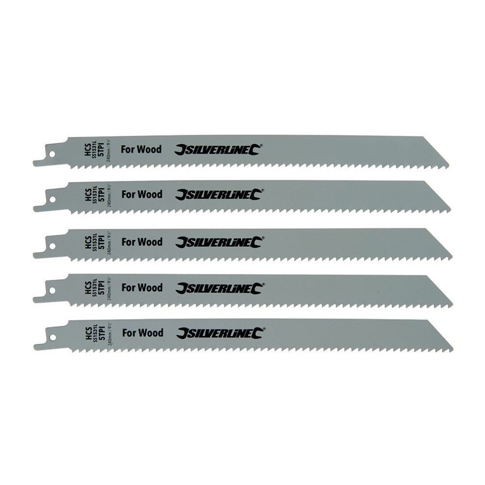 5 PACK 240mm Reciprocating Saw Blades 1/2" Shank 5TPI Carbon Steel Teeth