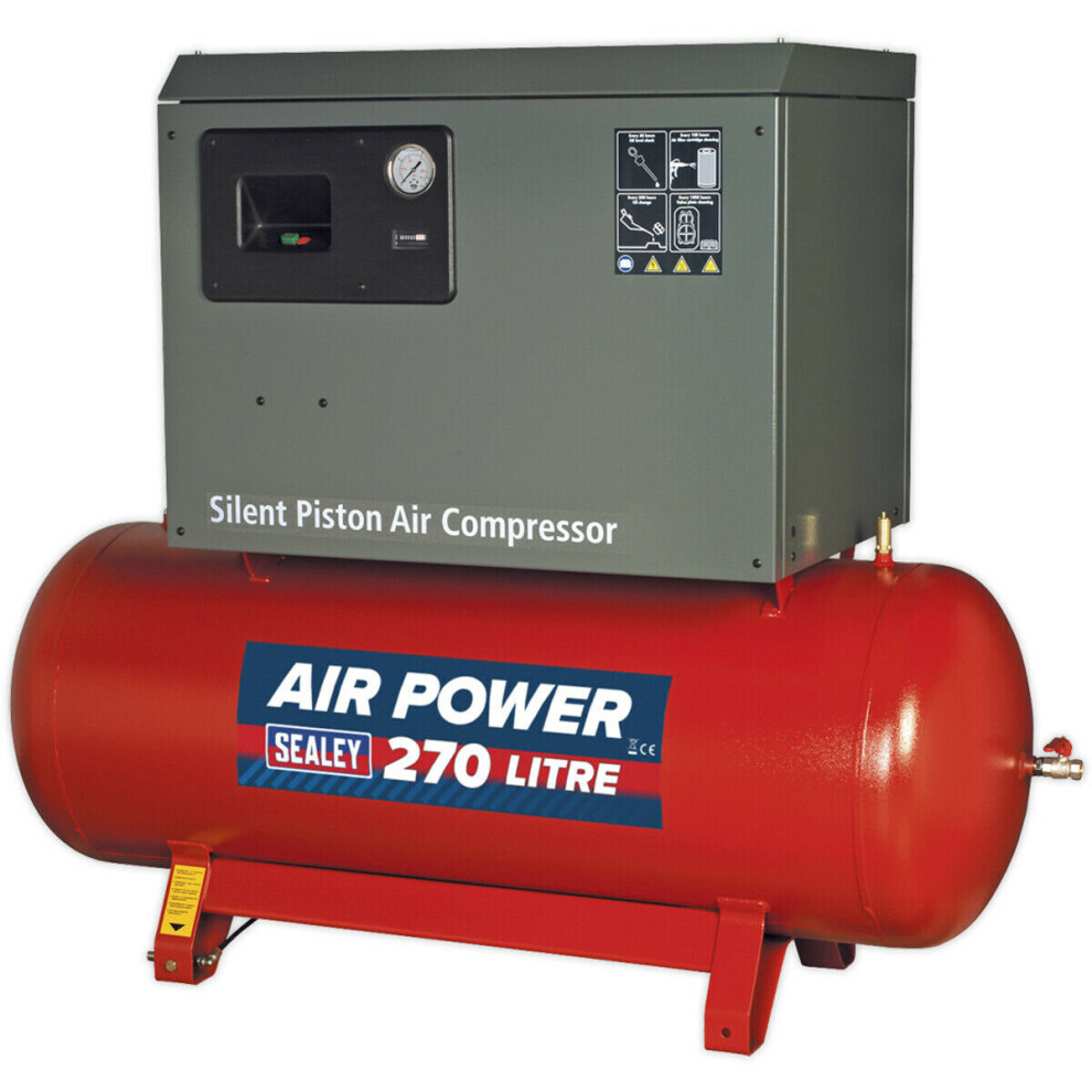 270 Litre Low Noise Belt Drive Compressor - 7.5hp 3-Phase Electric Motor