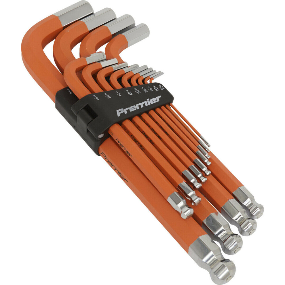 13 Piece Long Jumbo Ball-End Hex Key Set - Imperial Sizing- Anti-Slip Coating