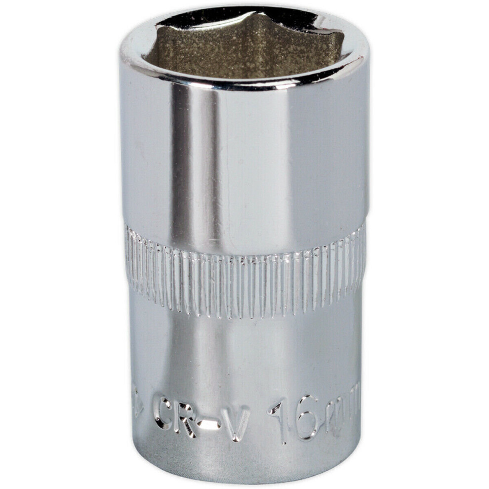 16mm Forged Steel Drive Socket - 1/2" Square Drive - Polished Chrome Vanadium