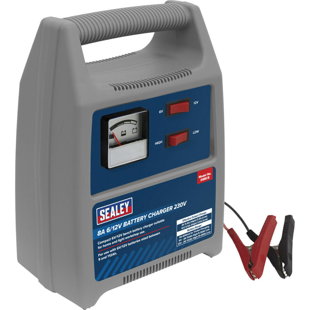 8A Lead Acid Battery Charger - 6 / 12 Volt - Ammeter Display - 230V Power Supply 5056524274132