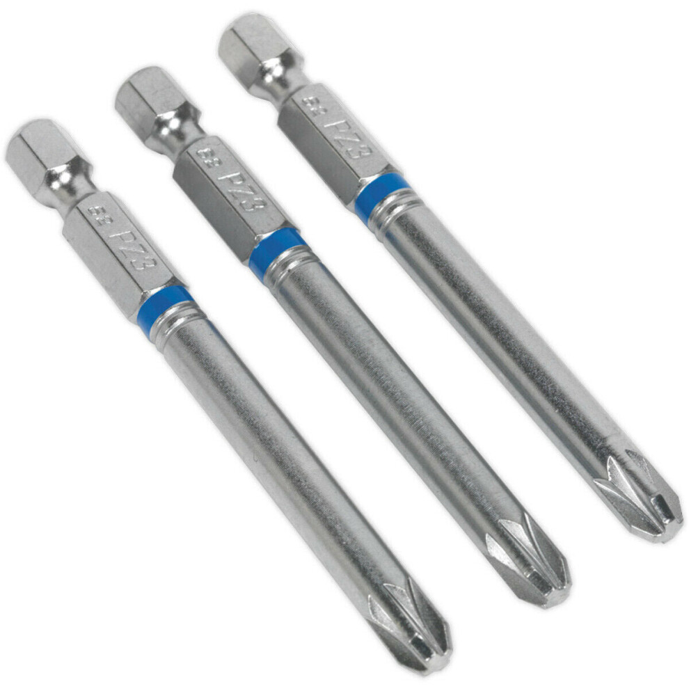 3 PACK 75mm Pozi Head #3 Colour-Coded Power Tool Bits - S2 Steel Drill Bit