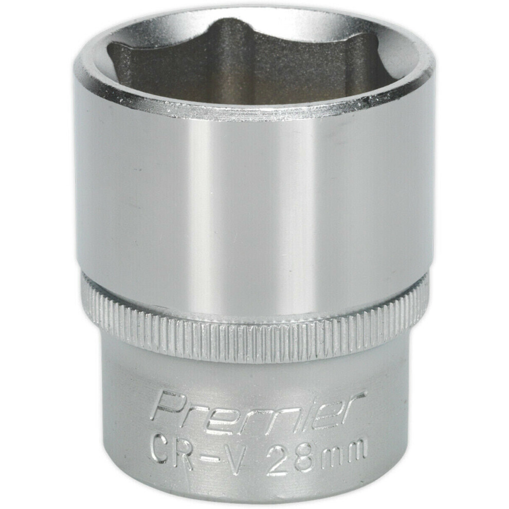 Loops 28Mm Steel Drive Socket - 1/2" Square Drive - Chrome Vanadium Wrench Socket