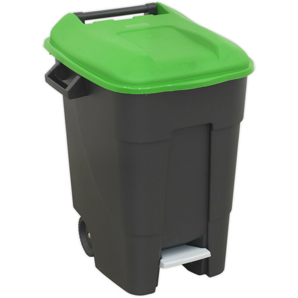 100 Litre Capacity Wheelie Bin with Foot Pedal - Two 200mm Wheels - Green