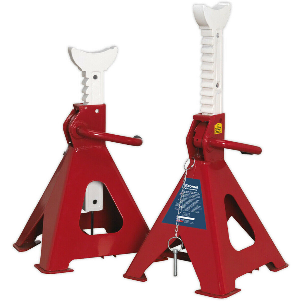 PAIR 5 Tonne Auto Rise Ratchet Axle Stands - Cast Support Post - 620mm Height-image-OPC-P8WKDB5-NEW