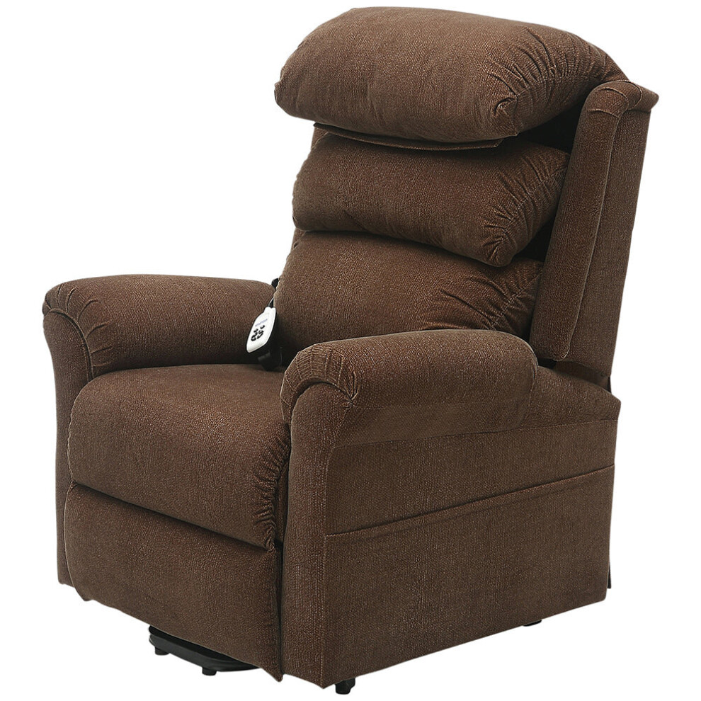 Loops Dual Motor Rise And Recline Armchair - Waterfall Pillow - Brown Chenille Fabric