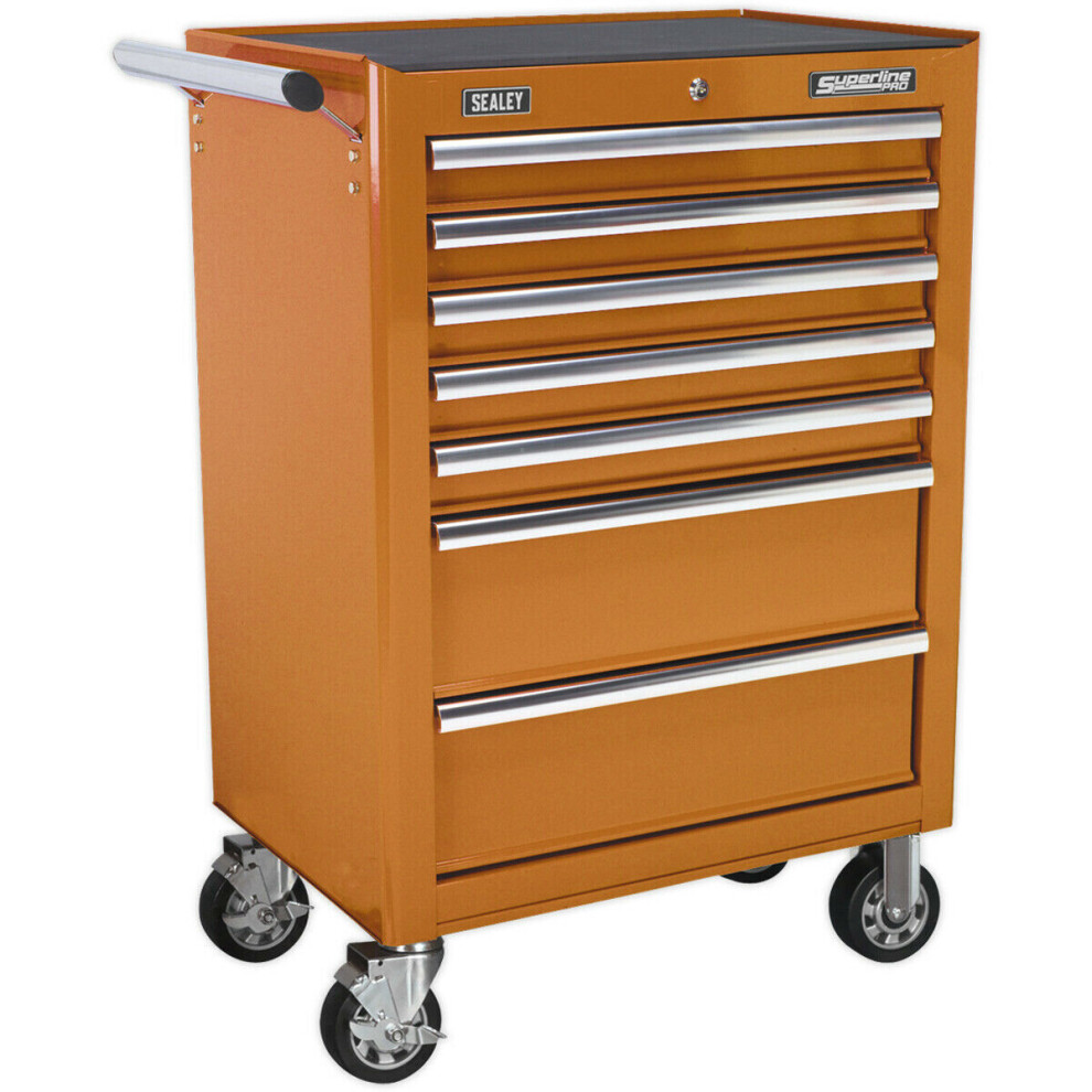 685 x 465 x 1005mm 7 Drawer ORANGE Portable Tool Chest Locking Mobile Storage