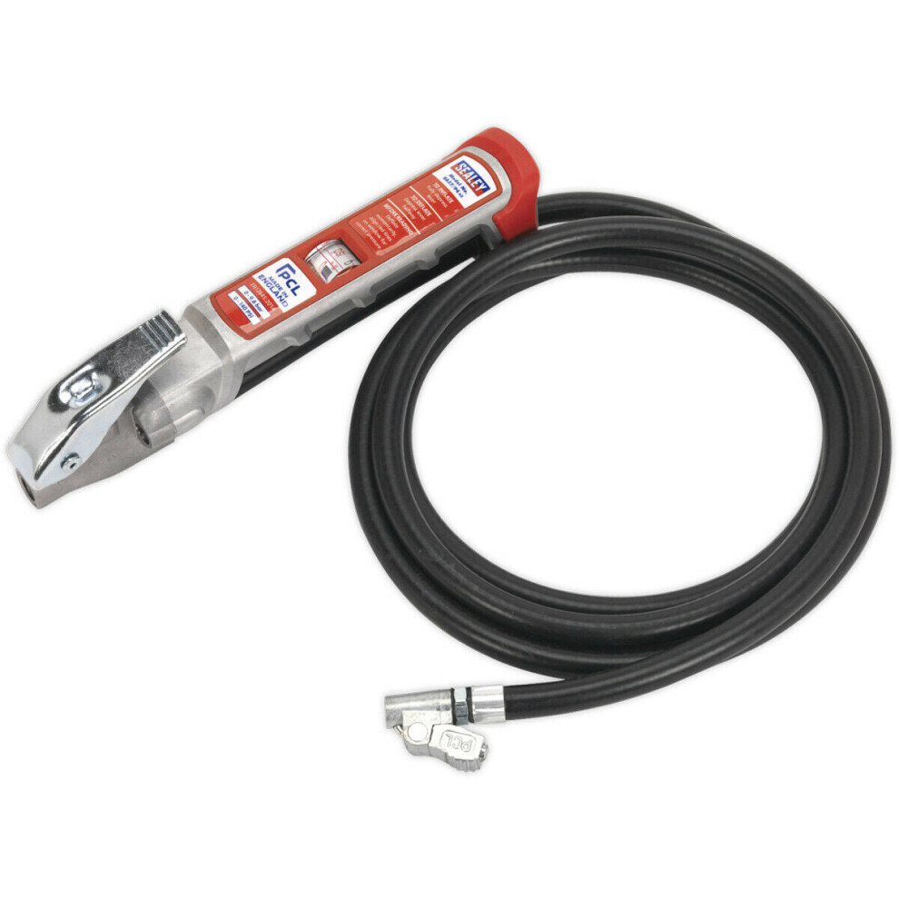 Loops Premium Tyre Inflator - Twin Push-On Connector - 2.5M Long Reach Hose & Gauge