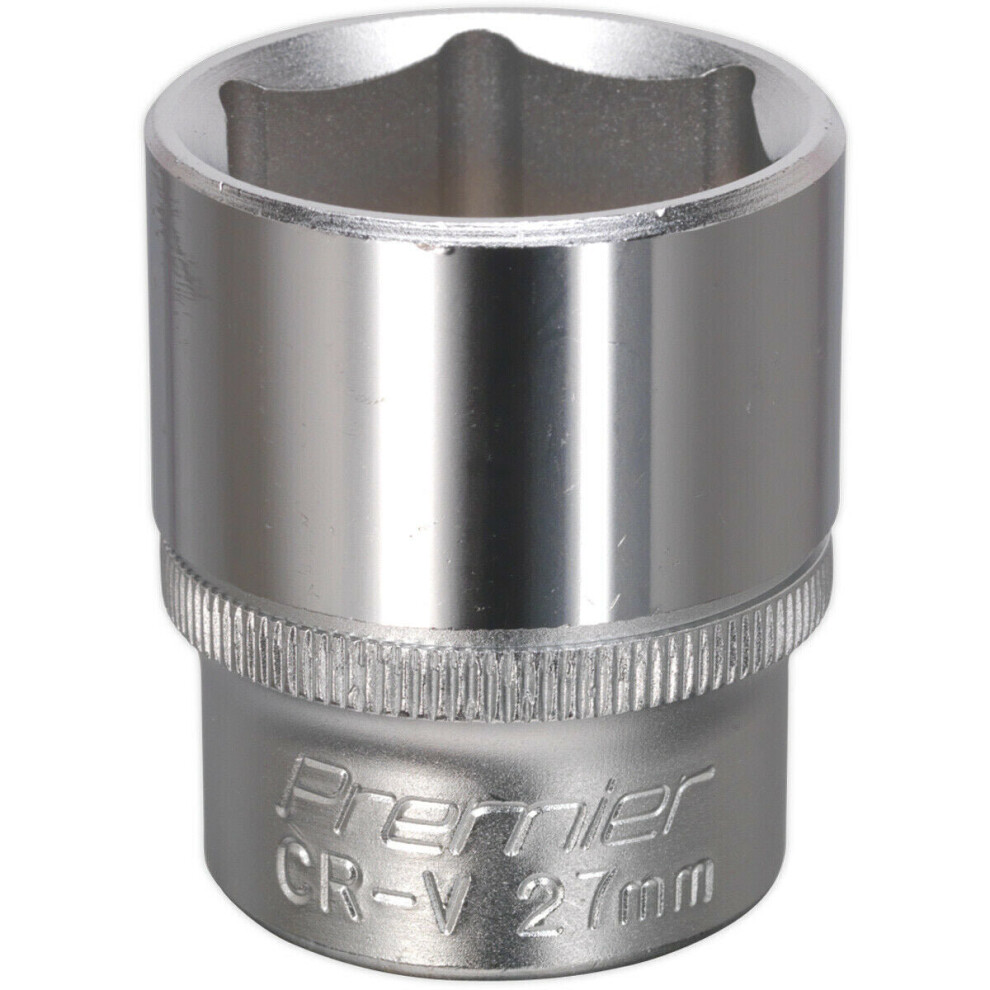 27mm Steel Drive Socket - 1/2" Square Drive - Chrome Vanadium Wrench Socket