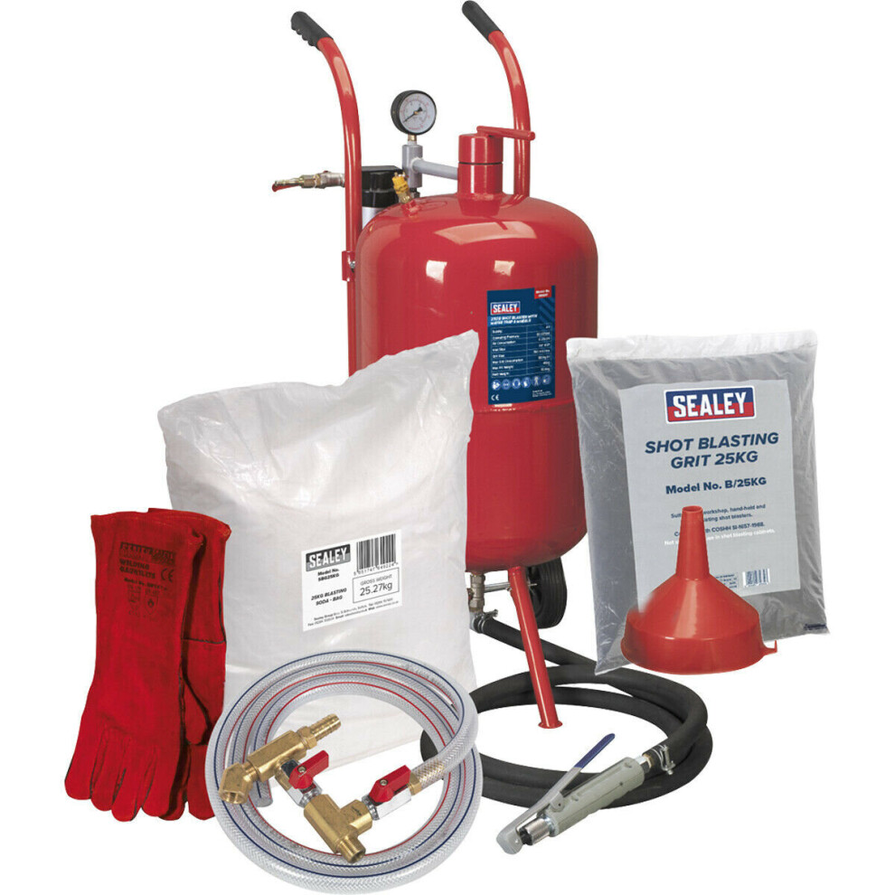 Portable Shot & Soda Blasting Gun Kit & 37L Water Trap 46KG Grit Hopper & Wheels