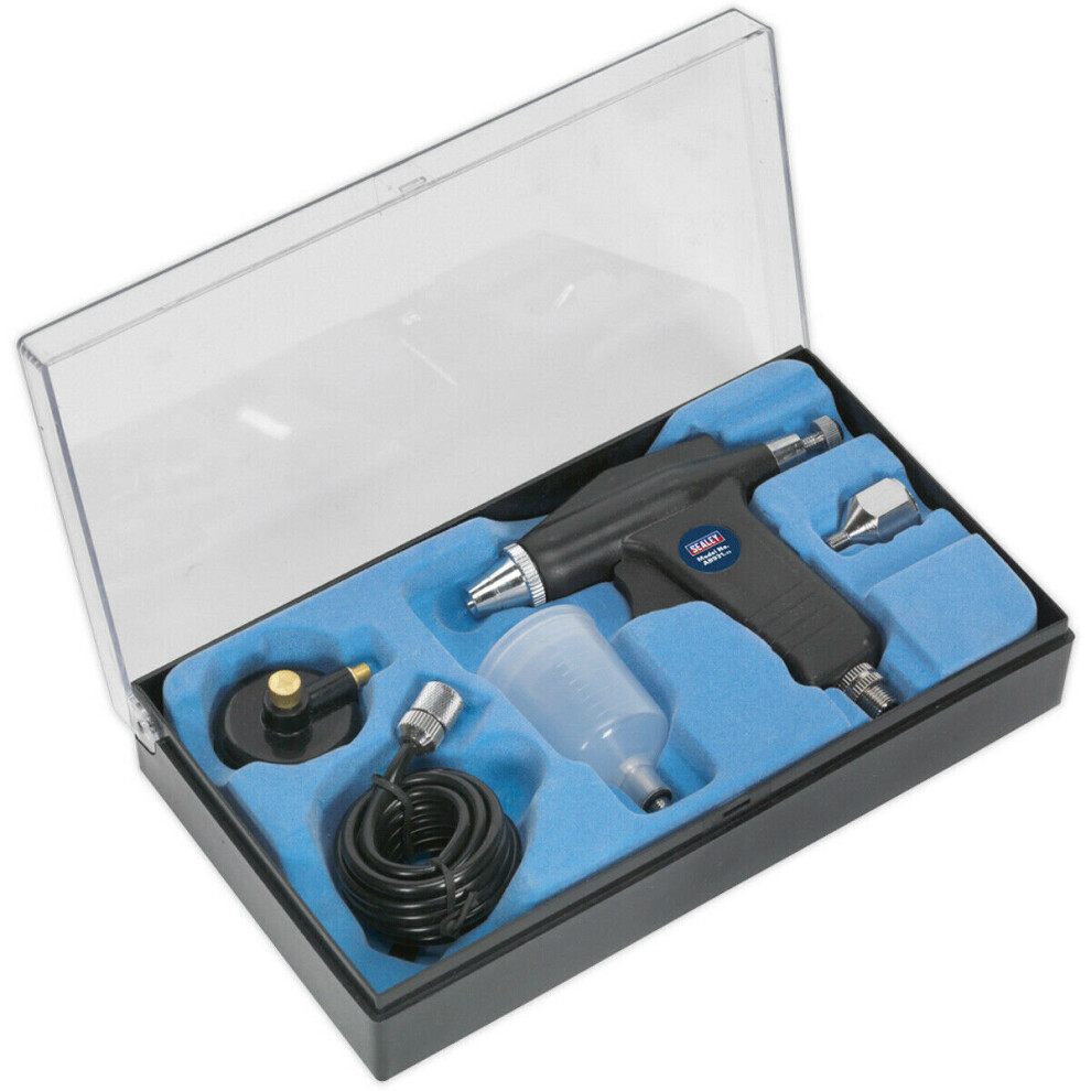 Gravity Fed Air Brush Kit - Composite Body - 1.5m Small Bore Hose - Storage Case