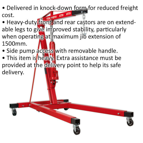 Loops 1 Tonne Long Reach Engine Crane with Extendable Legs - Heavy Duty Castors 1
