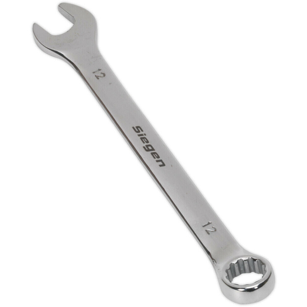 Hardened Steel Combination Spanner - 12mm - Polished Chrome Vanadium Wrench