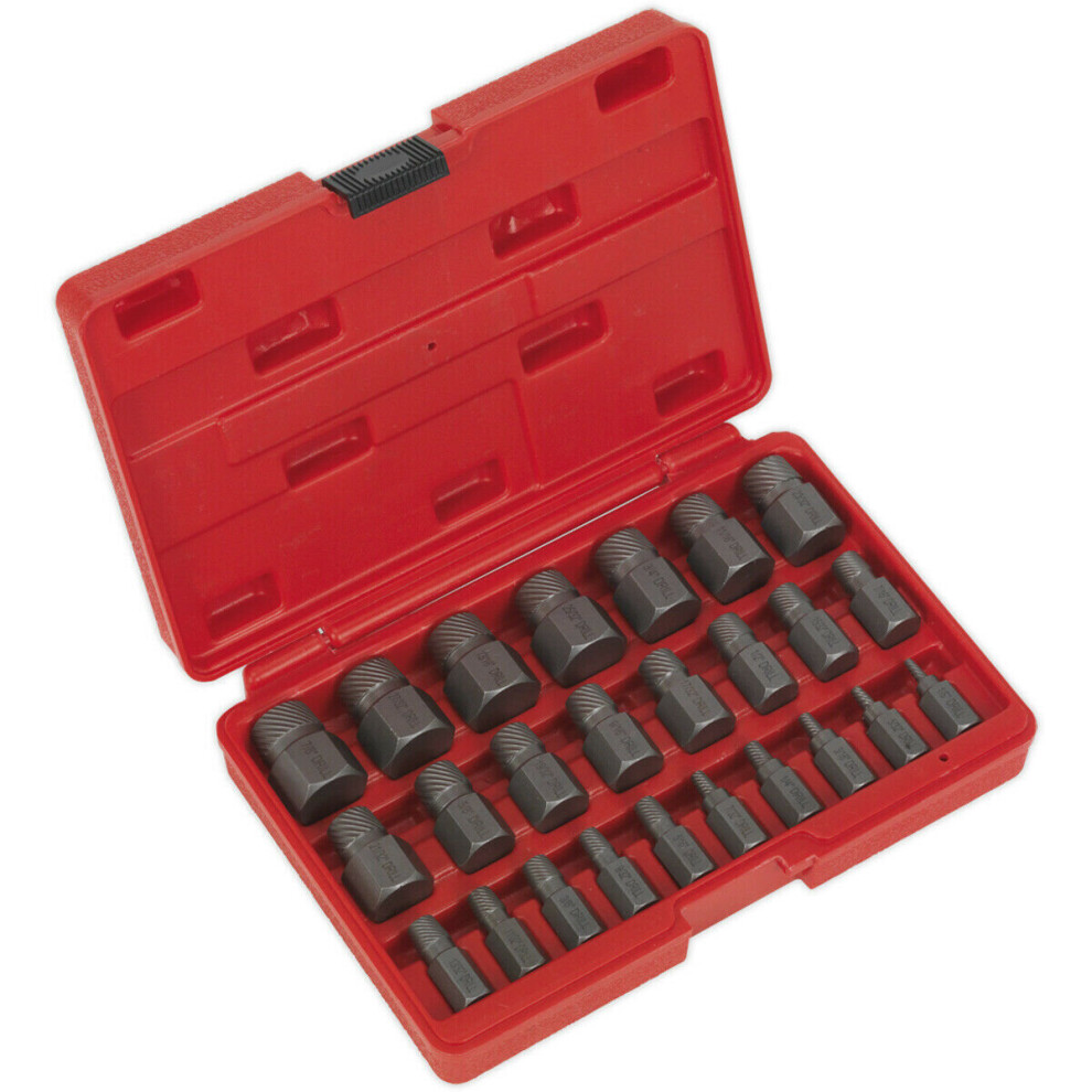 Loops 25 Piece Multi-Spline Screw Extractor Set - Reverse Spiral Design - Hex Head