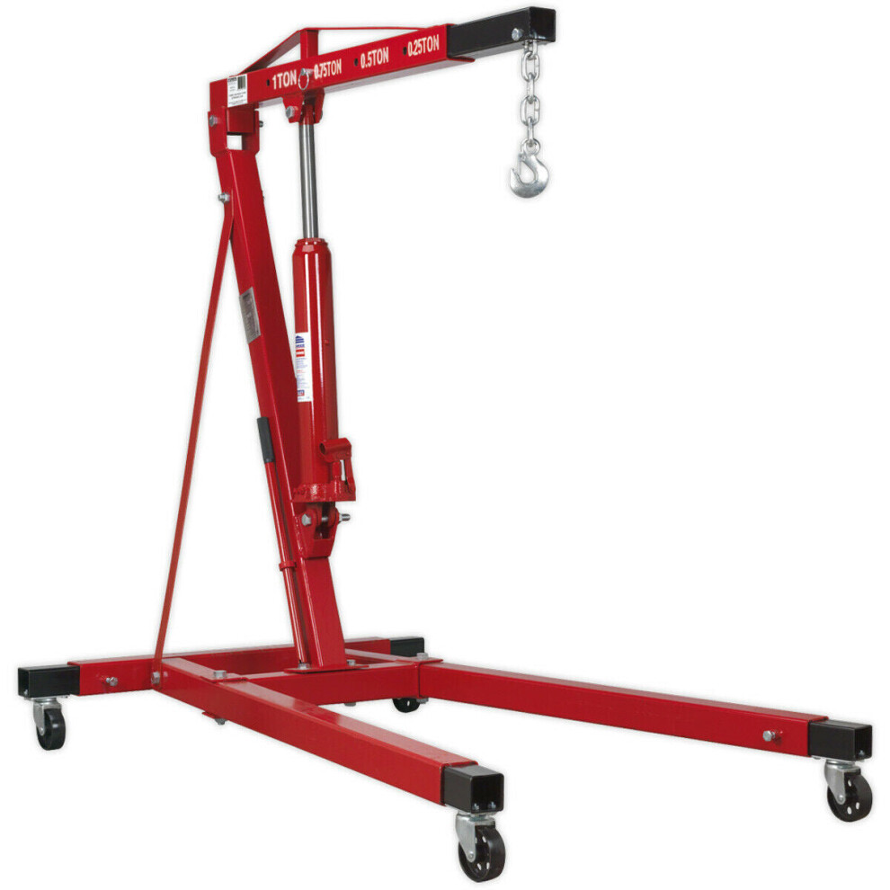 1 Tonne Long Reach Engine Crane with Extendable Legs - Heavy Duty Castors