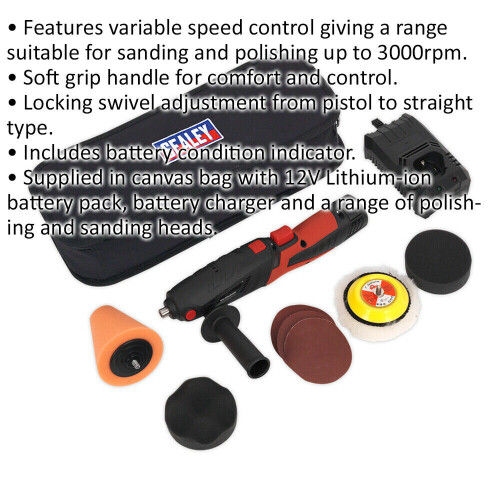 Loops Cordless Mini Sander / Polisher Kit - Variable Speed - 12V 1.5Ah Lithium-ion 1
