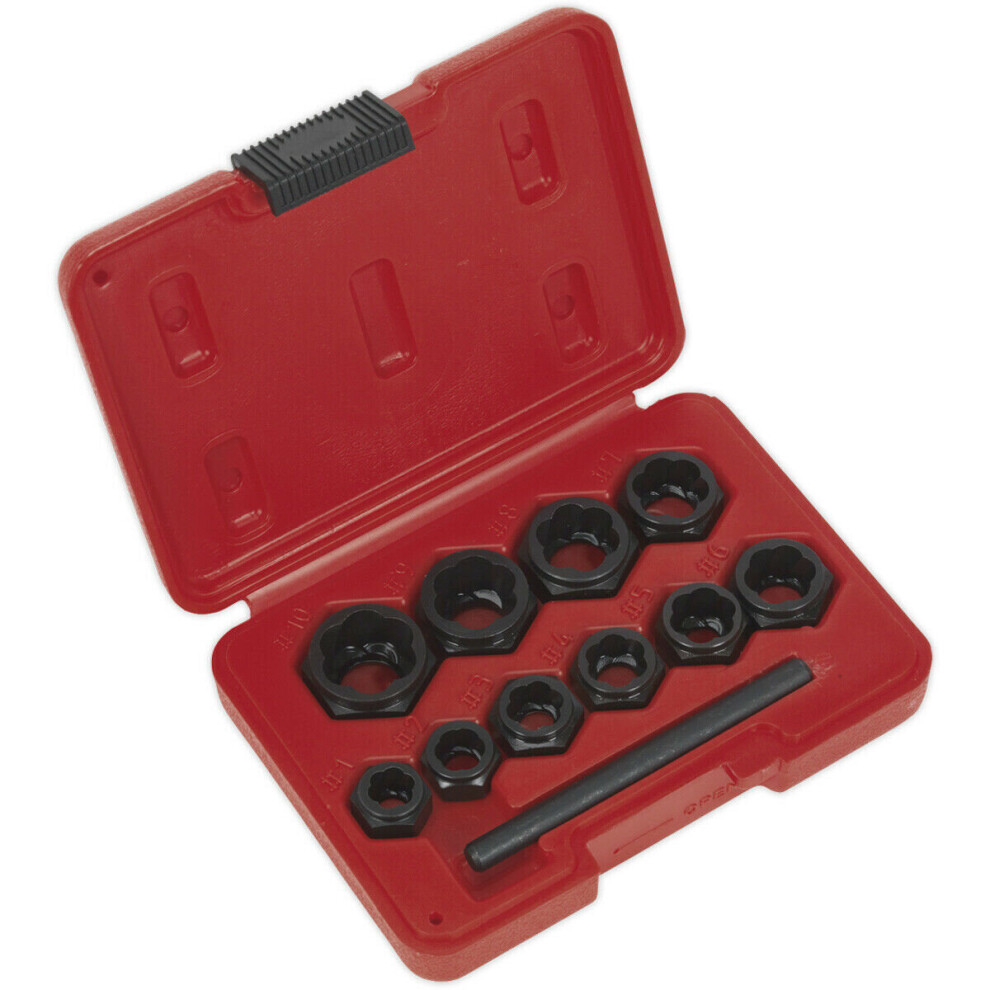 Loops 11 Piece Spanner Type Bolt Extractor Set - Reverse Spiral Flutes - Low Profile