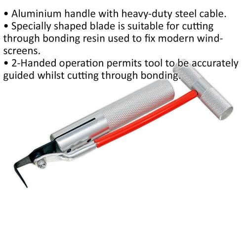 Loops Bonded Windscreen Removal Tool - Aluminium Handle - Heavy Duty Steel Cable 1