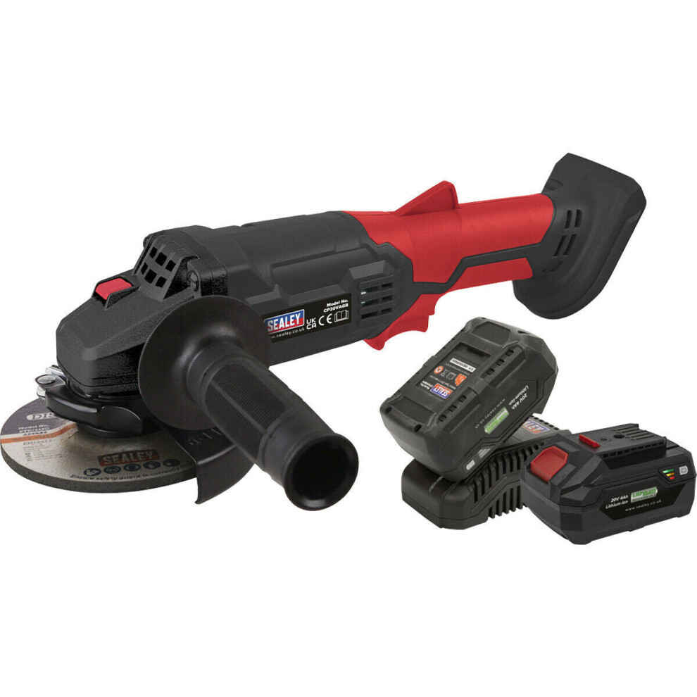 Loops 20V Cordless Angle Grinder & 2X Lithium Ion Batteries - 115Mm Quick Change Discs