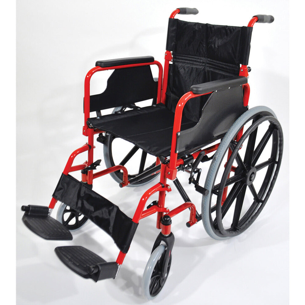 Loops Deluxe Self Propelled Steel Wheelchair - Semi-Foldable Design - Finish Red