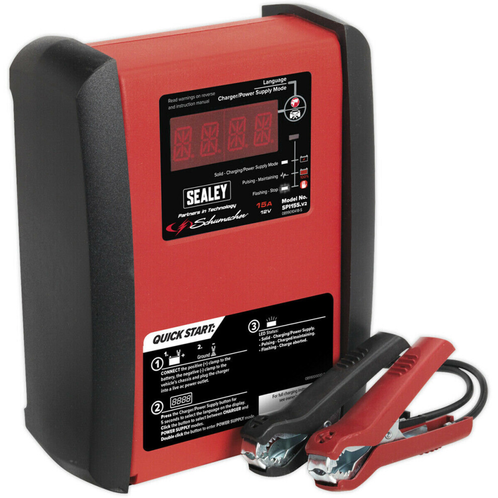 PREMIUM 15A 12V Intelligent Speed Charge Battery Charger - 230V Power Supply