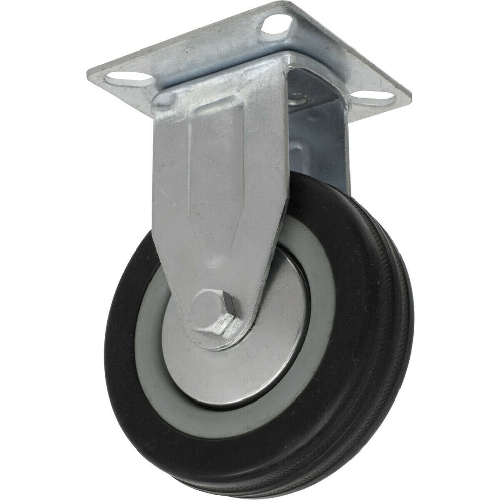 100mm Fixed Plate Castor Wheel - Durable Rubber with Steel Centre - 27mm Tread