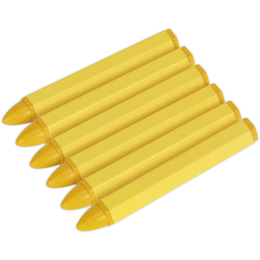 6 PACK - Tyre Marking Crayons - YELLOW - Rubber & Alloy Wheel Damage Pen Set