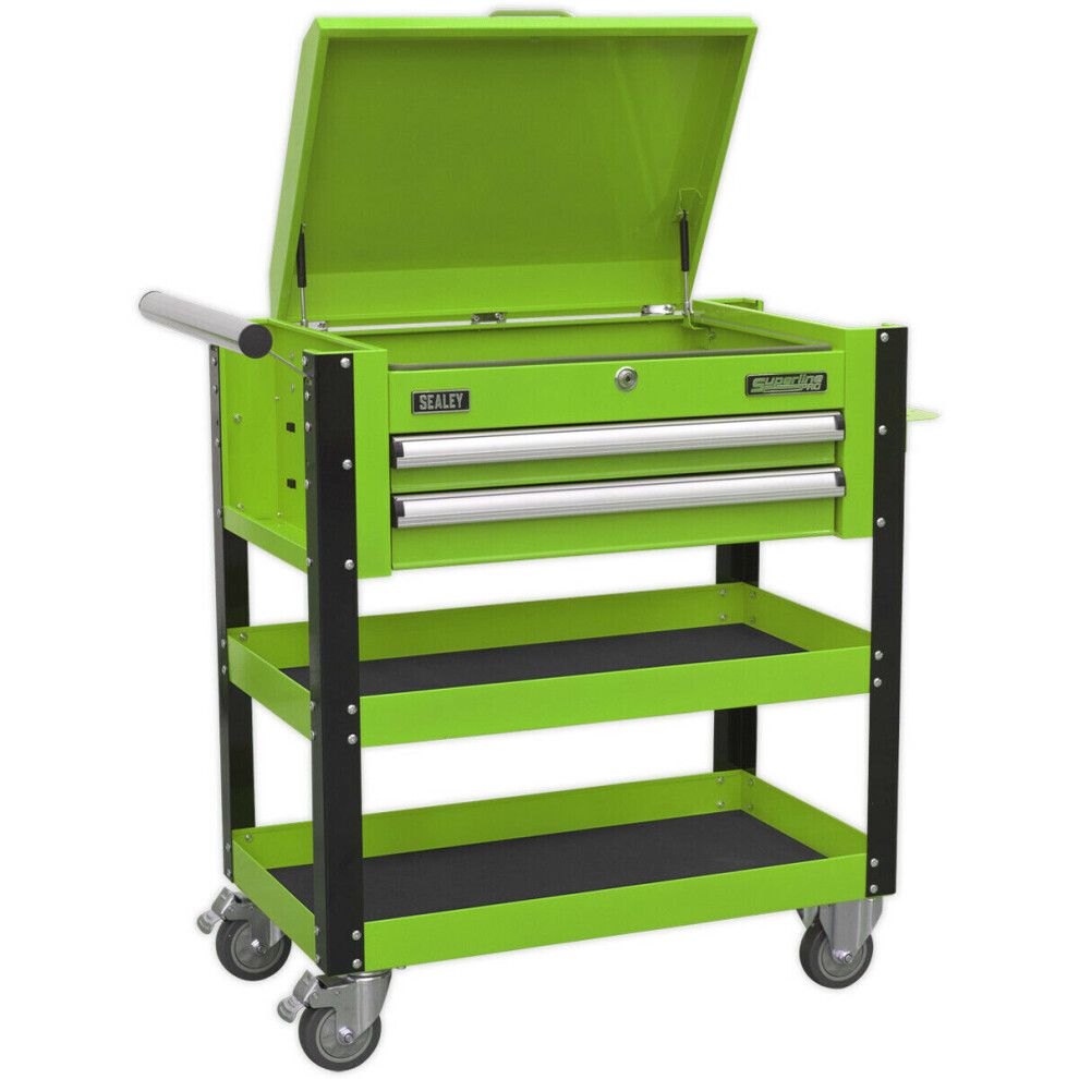 Heavy Duty Tool & Parts Trolley - 925 x 440 x 900mm - Lockable Top - Green