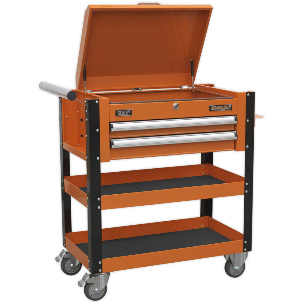 Heavy Duty Tool & Parts Trolley - 925 x 440 x 900mm - Lockable Top - Orange