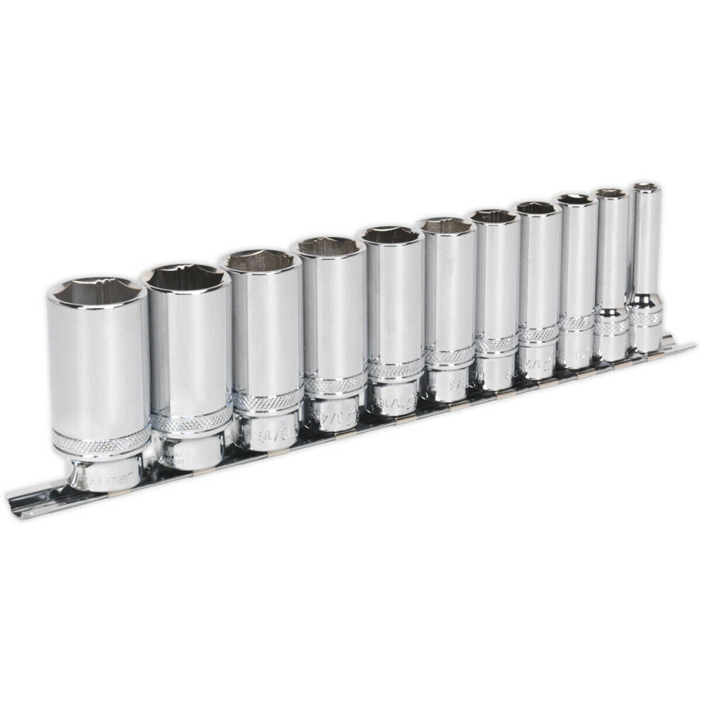 Loops 11 Pack Deep Socket Set 3/8" Imperial Square Drive 6 Point Lock-On Rounded Heads