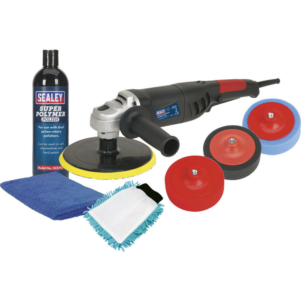 PREMIUM 180mm Electric Polisher Kit - 230V 1100W - 3x Car Foam Buffing Heads