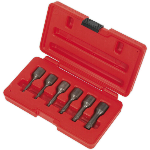 Loops 6 Piece Screw Extractor Set - 3/8" Sq Drive - Reverse Spiral Design - Chromoly 2